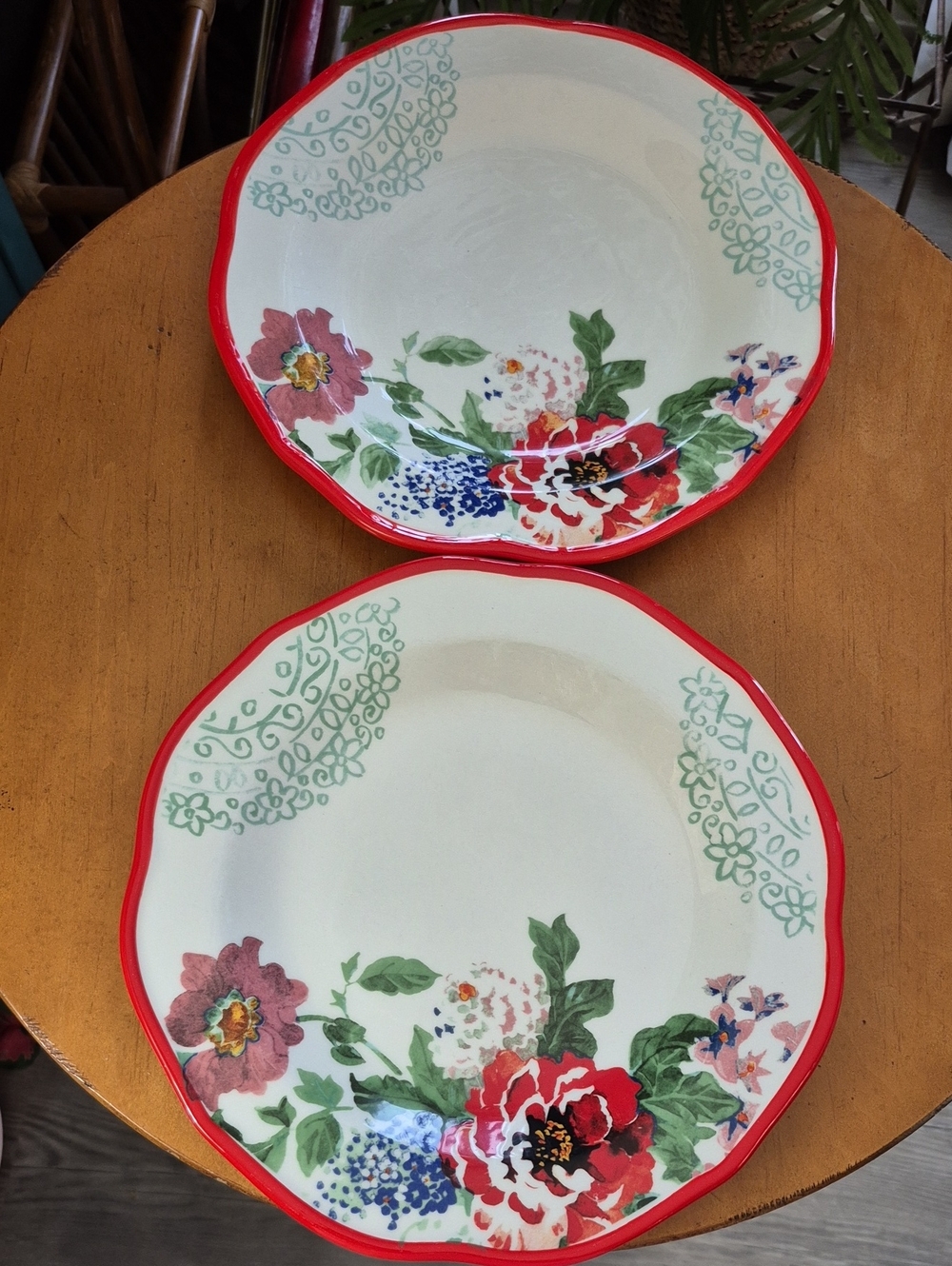 Pioneer Woman Country Garden Floral Red-Trim Dinner Plates - Set of 2